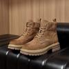 Ботинки на платформе из коровьей замши в стиле ретро для женщин, осень-зима, новые дизайнерские повседневные женские туфли с увеличенным голенищем, модные рабочие ботинки для женщин