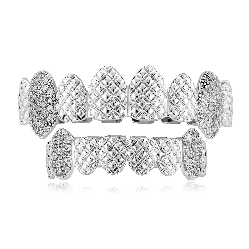 New Trend Hip Hop Jewelry Iced Out CZ Cubic Zirconia Teeth Grillz Mouth Punk Fang Teeth Top Bottom Set Bling Grillz Jewelry Gift