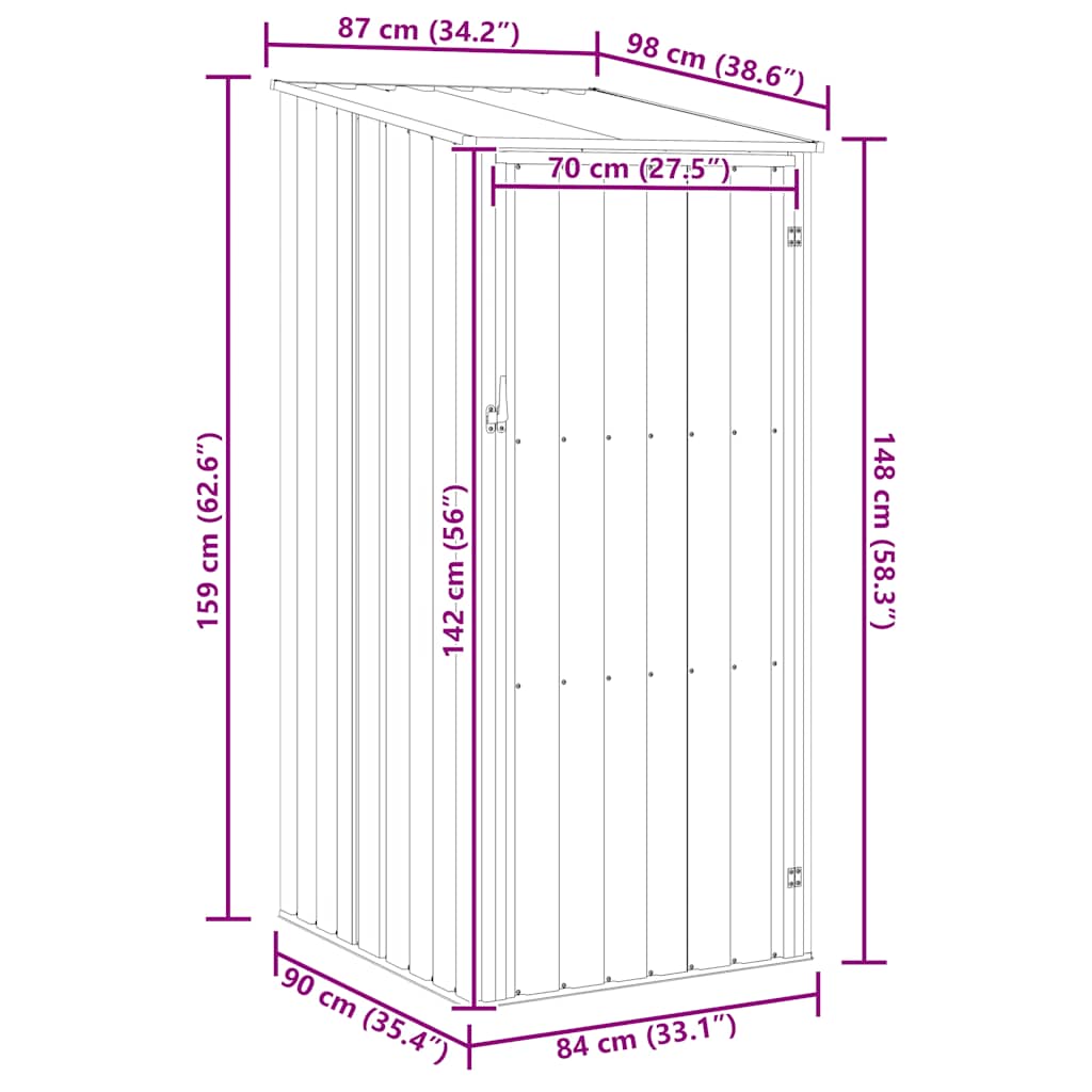 Garden Shed Green 87 x 98 x 159 cm Galvanized Steel