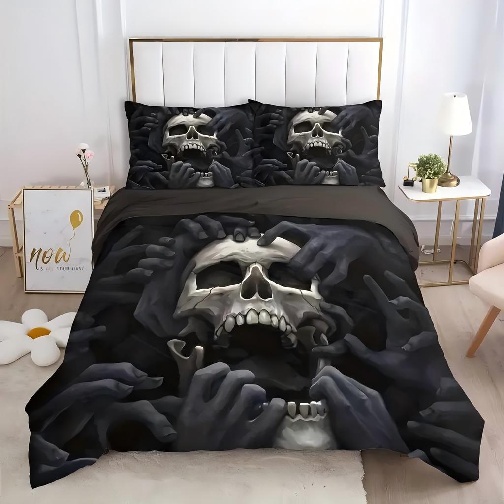 Skeleton 3D Print Black Duvet Cover Set Halloween Style Double For Adults Queen King Size Soft Bedding Set With Pillowcase