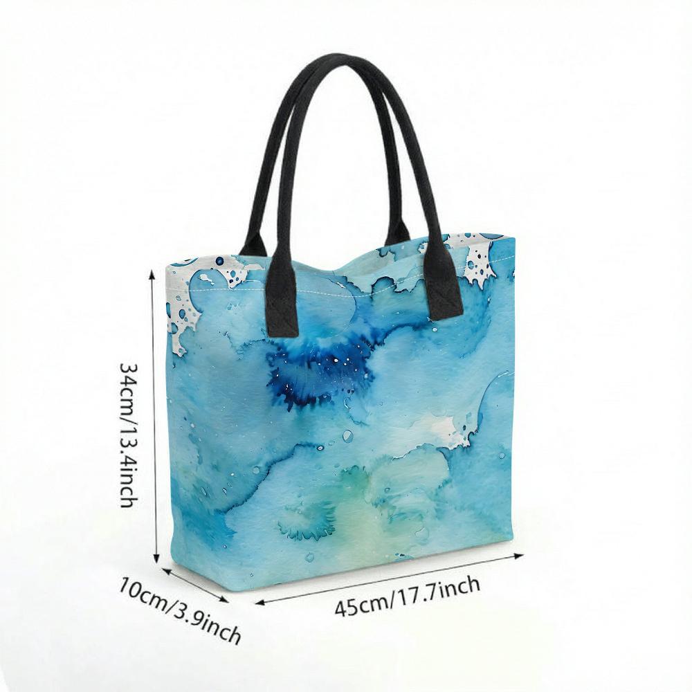 Blue Watercolor Print Tote Bag Large Casual Shoulder Bag for Daily Use