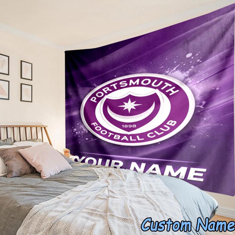 Custom Name Portsmouth Football Tapestry Accessories for Bedroom,Livingroom, dormitory Room Wall Hanging Decor, Fan Birthday Gifts