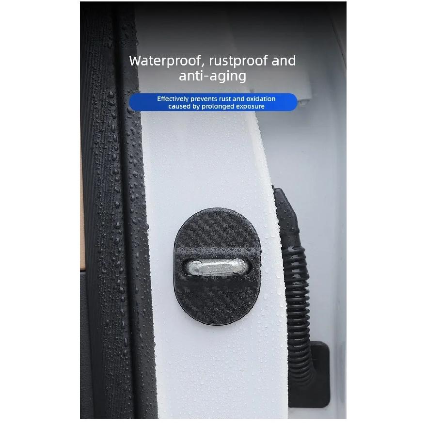 4PCS Car Door Lock Protective Cover Self-adhesive Carbon Fiber Pattern Car Door Lock Anti Rust Sleeve Car Decorative Accessories