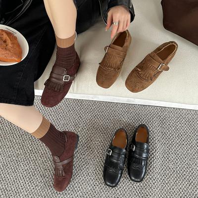 Универсальные 2025 осень новые ретро замшевые модные туфли с бахромой