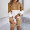 Fall Winter Lazy Wind Loose O-Neck Sweater Dress Women's Long Sleeve Straight Knit Pit Strip Wide Dresses