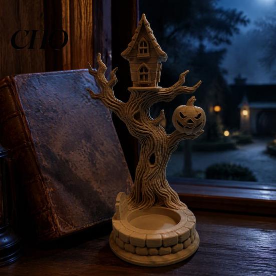 Unique Halloween Gift Ideas 3D Printed Tree House Ornament with Pumpkin, Spooky Table Dark Atmosphere Interior Decor Centerpiece, Dead Figurine