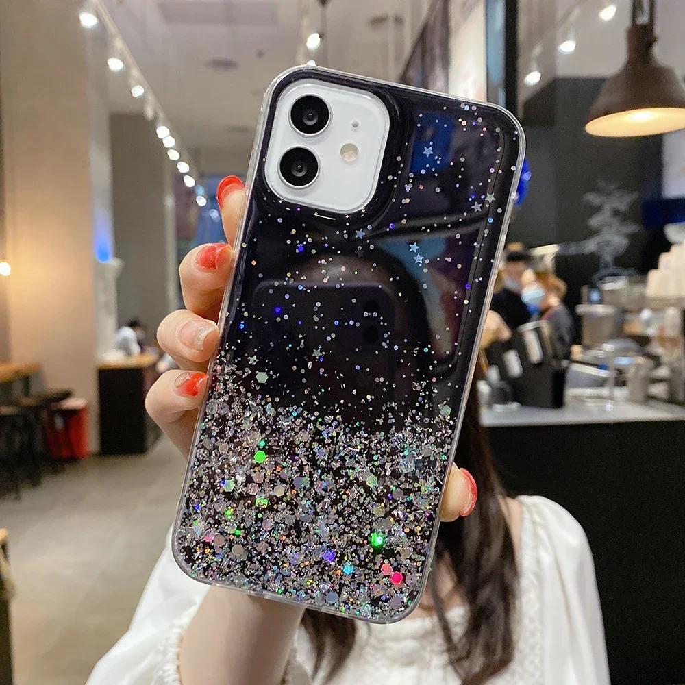Чехол для iPhone 16 Pro, роскошный блестящий чехол для iPhone 16, 15, 14 Plus, 13, 12, 11 Pro, XS Max, XR, X, прозрачная мягкая задняя крышка из ТПУ