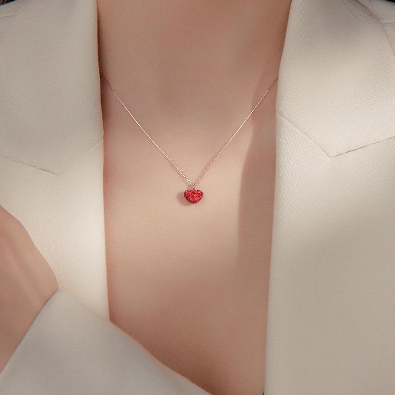 Banyan Tree S925 Silver Red Heart Pendant Valentine's Clavicle Necklace for Women