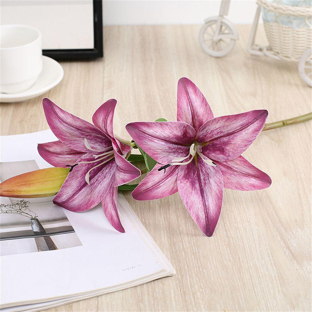Ornament Desktop Home  Decor Two Flowers and One Bud Artificial Plants Fake Lily Artificial Flower