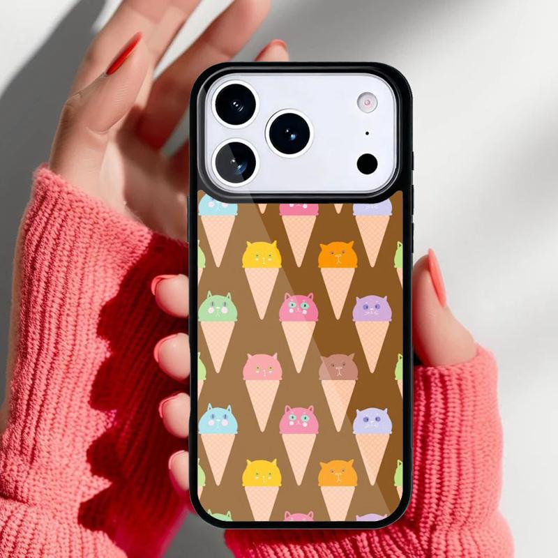Мультяшный Кот Мороженое Забавное Животное Чехол для Телефона для iPhone 17 16 15 14 13 Pro Max Задняя Крышка для 12 11 Pro Coque