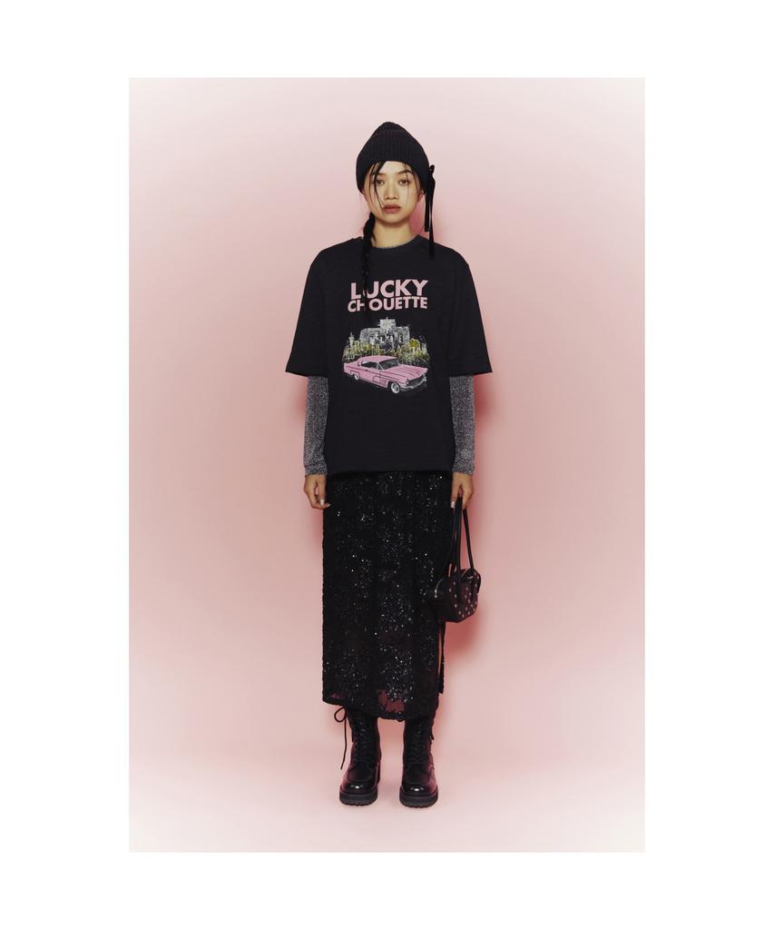 LUCKY CHOUETTE [Holiday Edition] Spangle Long Banded Waist Skirt (Under Skirt Set) (Black) Lfkas25040Bkx