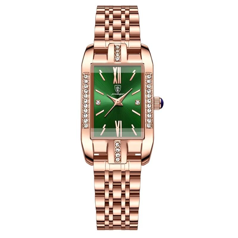 POEDAGAR Diamond Watch Luxury Fashion Business Watches Rectangle Waterproof Quartz Ladies Stainless Steel Watches