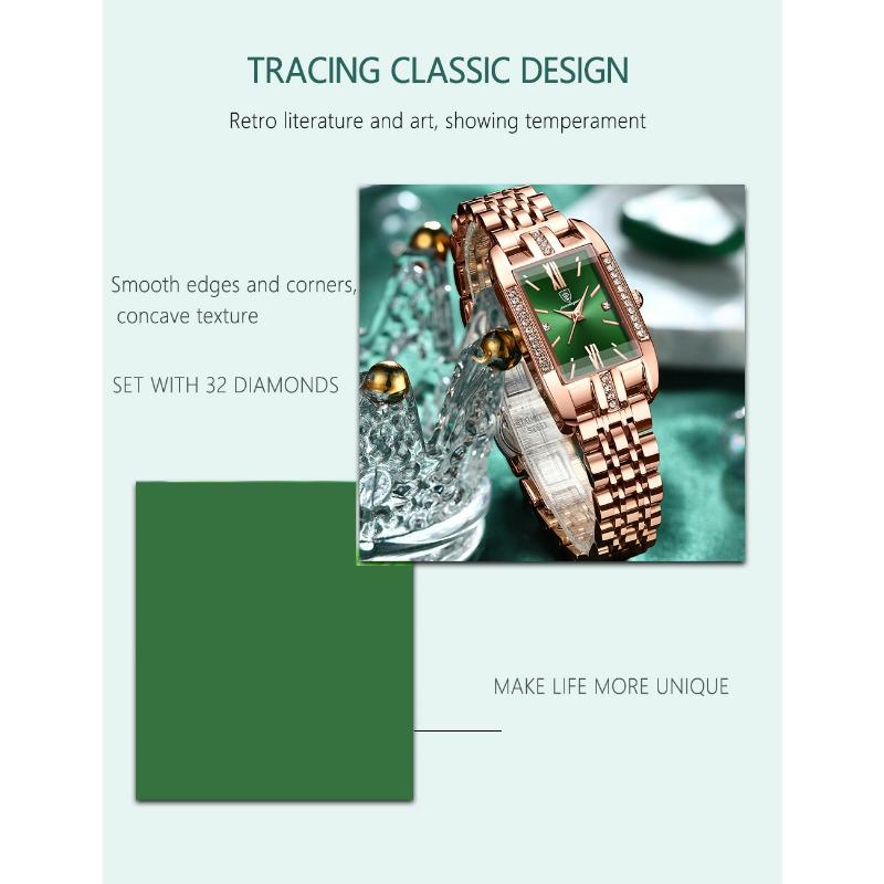 POEDAGAR High Quality Diamond Watch Top Brand Luxury Fashion Business Rectangle Waterproof Quartz Ladies Watches Stainless Steel