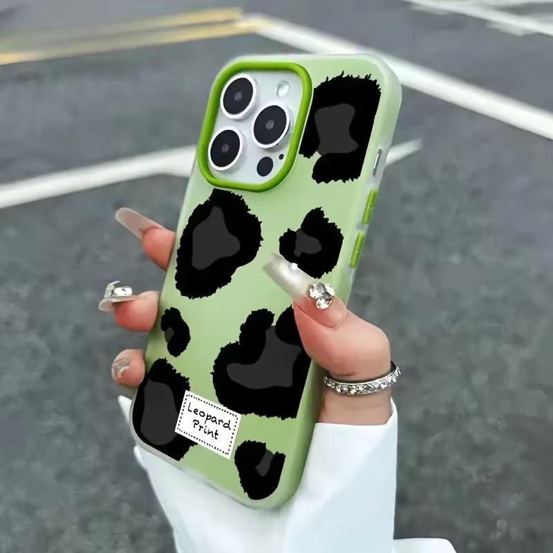 Простой Черный Чехол-Жвачка с Леопардовым Принтом для iPhone 17 AIR 16 15 14 13 12 11 PRO MAX PLUS Y2K Ударопрочный Силиконовый Чехол