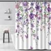 Floral Shower Curtain Spring Farmhouse Bathroom Curtain Waterproof Flowers Butterflies Leaves Bath Curtain with Hooks for Home Shower Bathtub
