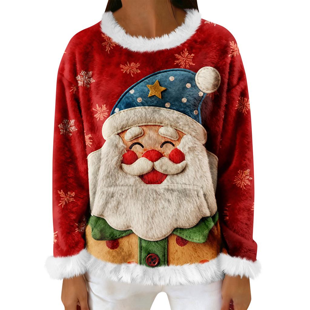 Women's Casual Fleece Sweatshirt  Long-Sleeve Round  Neck Casual Comfortable Loose-Fit Lightweight Women's Flannel Sweatshirt