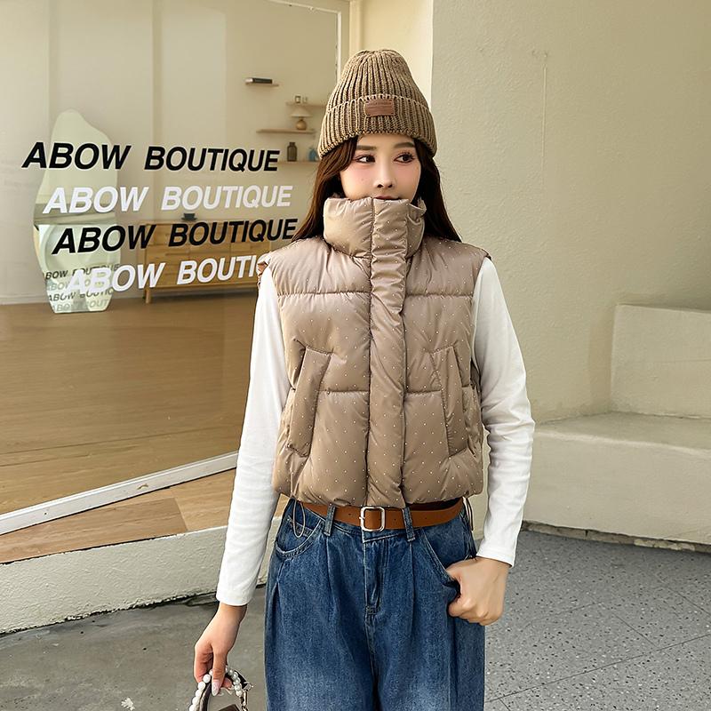 Женская осенне-зимняя однотонная утолщенная верхняя одежда с хлопковой подкладкой и воротником-стойкой, теплая куртка без рукавов, пальто, жилет