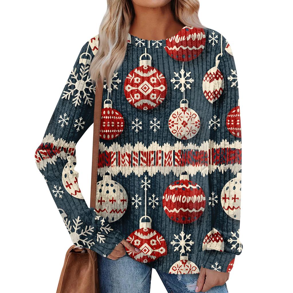 Women's Printed Lightweight Brushed-Cotton Round Neck Top