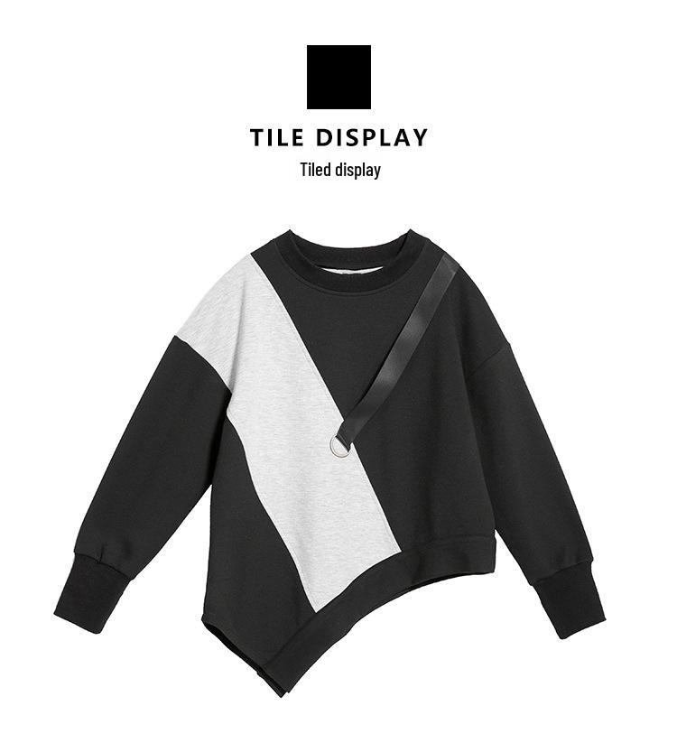 Европейско-американская осенняя футболка с цветными блоками для полных женщин, повседневная, с длинным рукавом