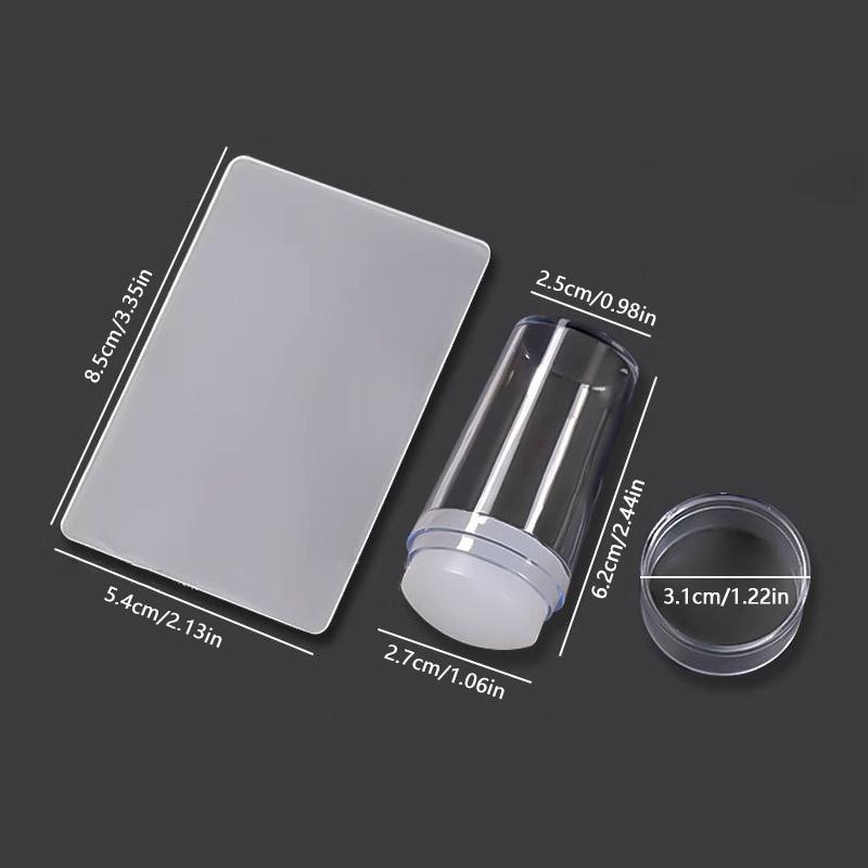 1Set Transparent Nail Art Silicone Stamping Stamper Scraper Image Plate Manicure Print Tool Diy With Cap Seal Printing Nail Tool