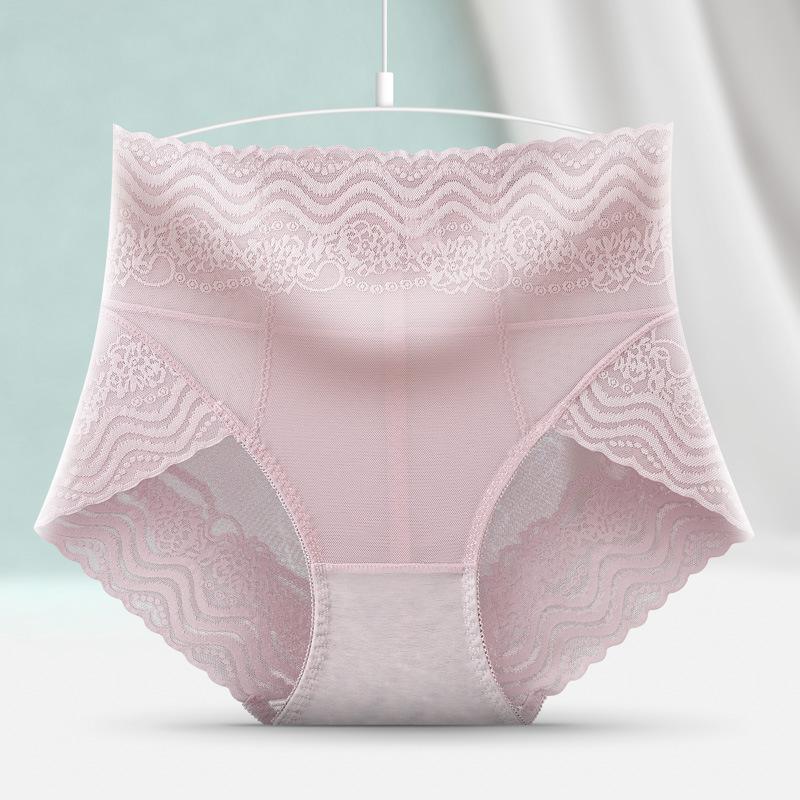 Lace High Waist Briefs Cinching Hip Lifting Underwear for Women Pure Cotton Antibacterial Strong Seamless Triangle Panties