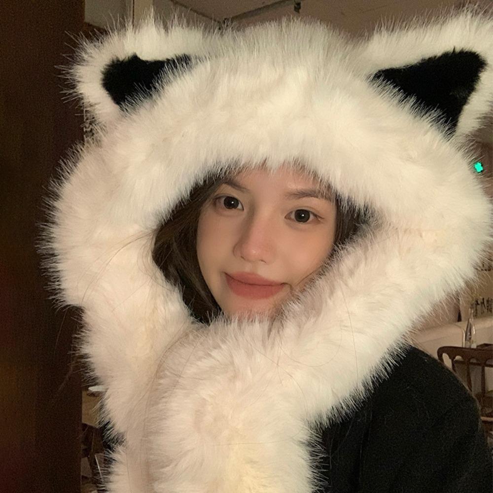 Soft Plush Beanie Hat Scarf Winter Warm Scarf Set Hooded Creative Integrated Cap Scarf