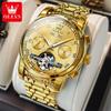 OLEVS 6607 Automatic Men's Watches Top Original Mechanical Watch for Men Luxury Skeleton Flywheel Waterproof Calendar Wristwatch