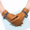 Fashionable Sheepskin Colored Genuine Leather Gloves for Women with Touch Screens  Warm and Fleece Clothing Gloves for Driving In Autumn and Winter