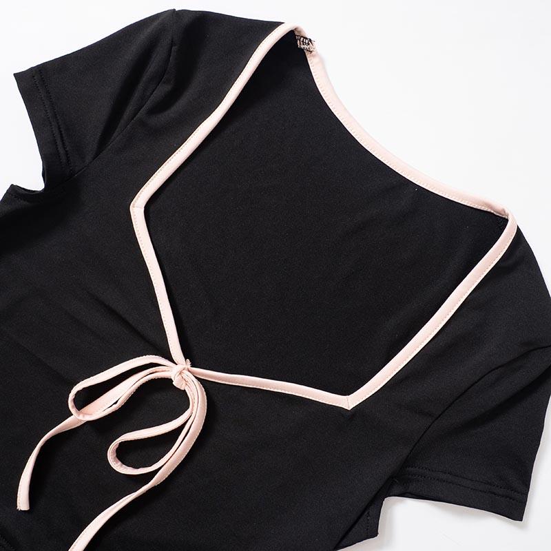 VAYLA Y2k Summer Crop Top Bow Baby Tees Womens Clothes Chic Cute Low Cut Short Sleeve T Shirts Black Sexy Tees