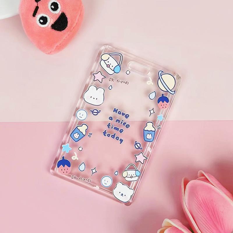 Ins Симпатичный прозрачный чехол для карты на шнурке, чехол для студенческой автобусной карты, чехол для мультяшной рабочей карты, держатель для кредитной карты с пружинным шнуром