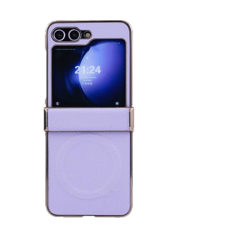 Премиальный магнитный чехол с текстурой кожи личи для Samsung Z-Flip7 и Z-Flip6 - Защита от падений, складной
