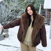Women Thick Fur Collar Workwear Padded Parka Long Sleeve Winter Coat