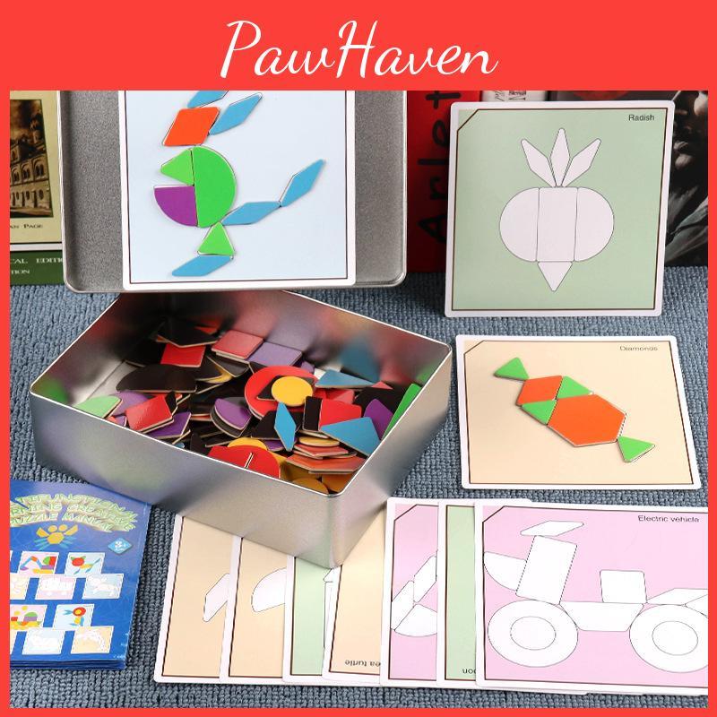 Магнитный Танграм Деревянный Пазл Игрушки 168 Деталей Подарок для Раннего Детства Образование