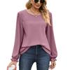 Autumn Winter Top for Women Patchwork Round Neck Loose Long Sleeve Casual T-shirt