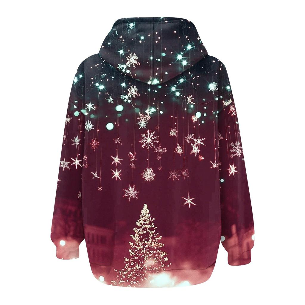 Женская мода повседневная рождественская принтовая толстовка зимняя с длинным рукавом кардиган куртка с карманом на молнии толстовка с капюшоном куртка