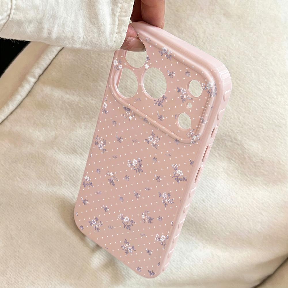 Цветочный корейский силиконовый чехол для телефона для iPhone 17 Pro 16 11 13 12 15 14 Pro Max Крем-розовый с маленькими цветами Защита камеры