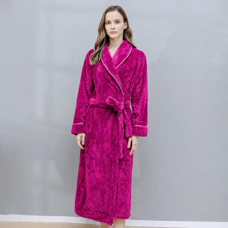 Winter Coral Fleece Bathrobe Couples Flannel Loungewear Long Warm Sleepwear Men Women