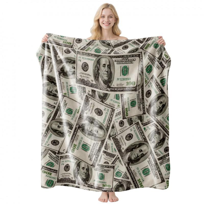 Soft Fleece Blanket With US Dollar Print Customizable Bed Sofa Office Nap Use