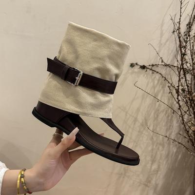 Ретро Стиль 2025 Лето Женские Нового Дизайна Модные Крутые Ботинки Повседневные Шлепанцы с Пряжкой на Ремне Универсальные Короткие Ботинки на Танкетке