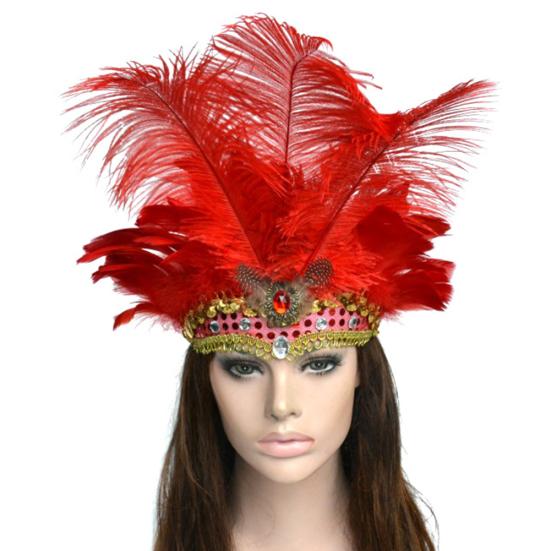 Women Sequins Rhinestone Feather Headband Show Halloween Dancing Party Headpiece