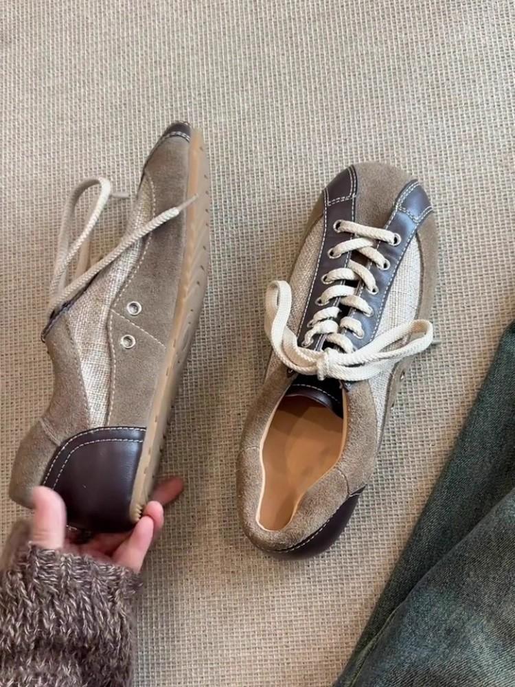 Версия из овчины~ ретро кожаные шнурованные немецкие тренировочные туфли женские 2025 новая нишевая повседневная спортивная обувь на плоской подошве обувь Форреста Гампа