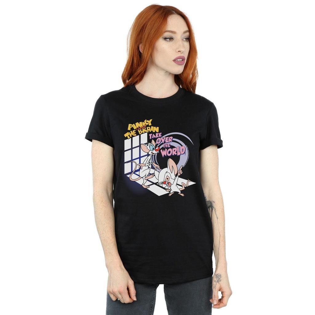 Animaniacs Womens/Ladies Pinky And The Brain Take Over The World Cotton Boyfriend T-Shirt