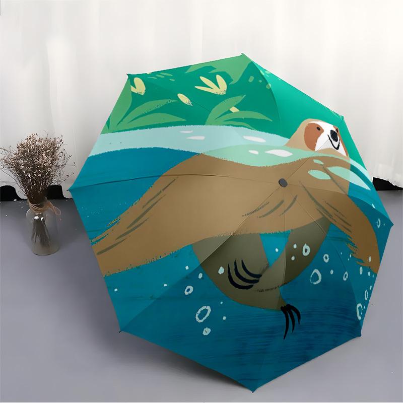 1pc Sloth Swimming Automatic Folding Umbrella - Compact 8-Rib Design, Durable Plastic & Iron, Lightweight for Outdoor Daily Use007