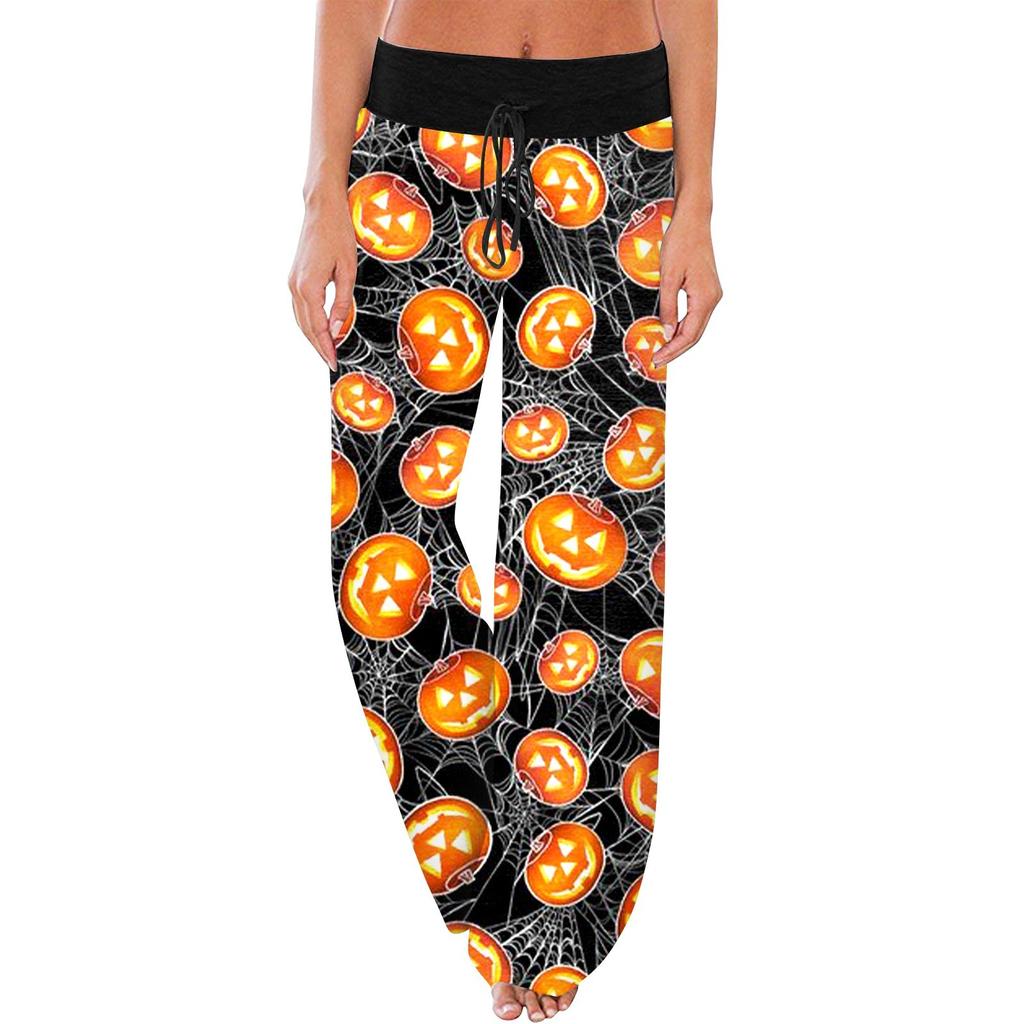 Women's Comfy Pajama Pants Pocket Halloween Print Drawstring Wide Leg Pants
