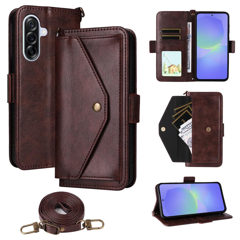 For Samsung Galaxy A55 5G Leather Case Magnetic Closure Wallet Stand Phone Cover with Crossbody Strap
