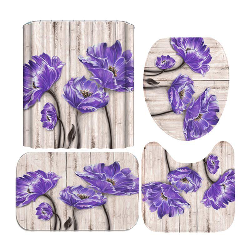 Комплект из 4 предметов: занавеска для душа, коврик для ванной, U-образный коврик и чехол для унитаза, набор из 3D-цифровой печати для ванной комнаты