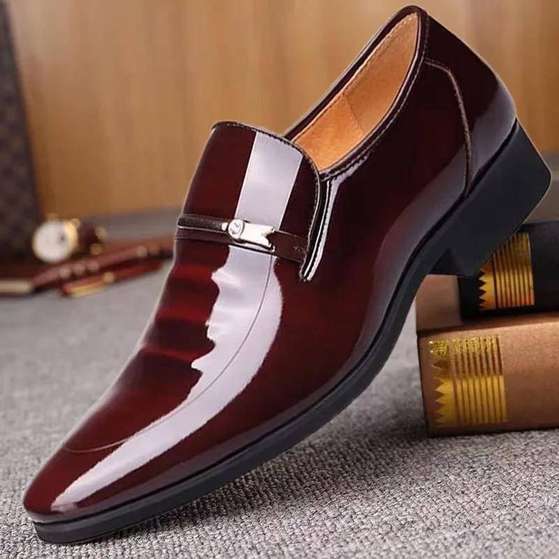 Luxury Business Oxford Leather Shoes Men's Breathable Patent Leather Formal Shoes Plus Size Mans Office Wedding Flats Male Black