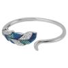 Open Ring S925 Sterling Silver Dazzling Platinum Blue Green Gradient Feather Shaped Adjustable Open