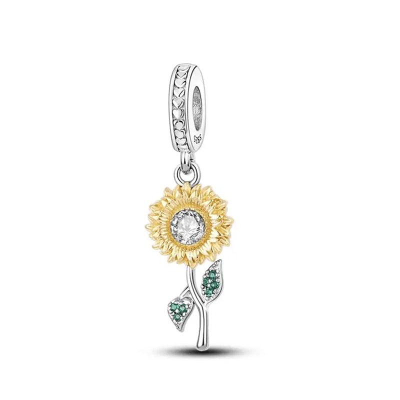 Brand New Copper Metal Plated Gold Tower Sunflower Dangle Charm Bead Component Bead Component Compatible With Authentic Original Accessories Bracelet