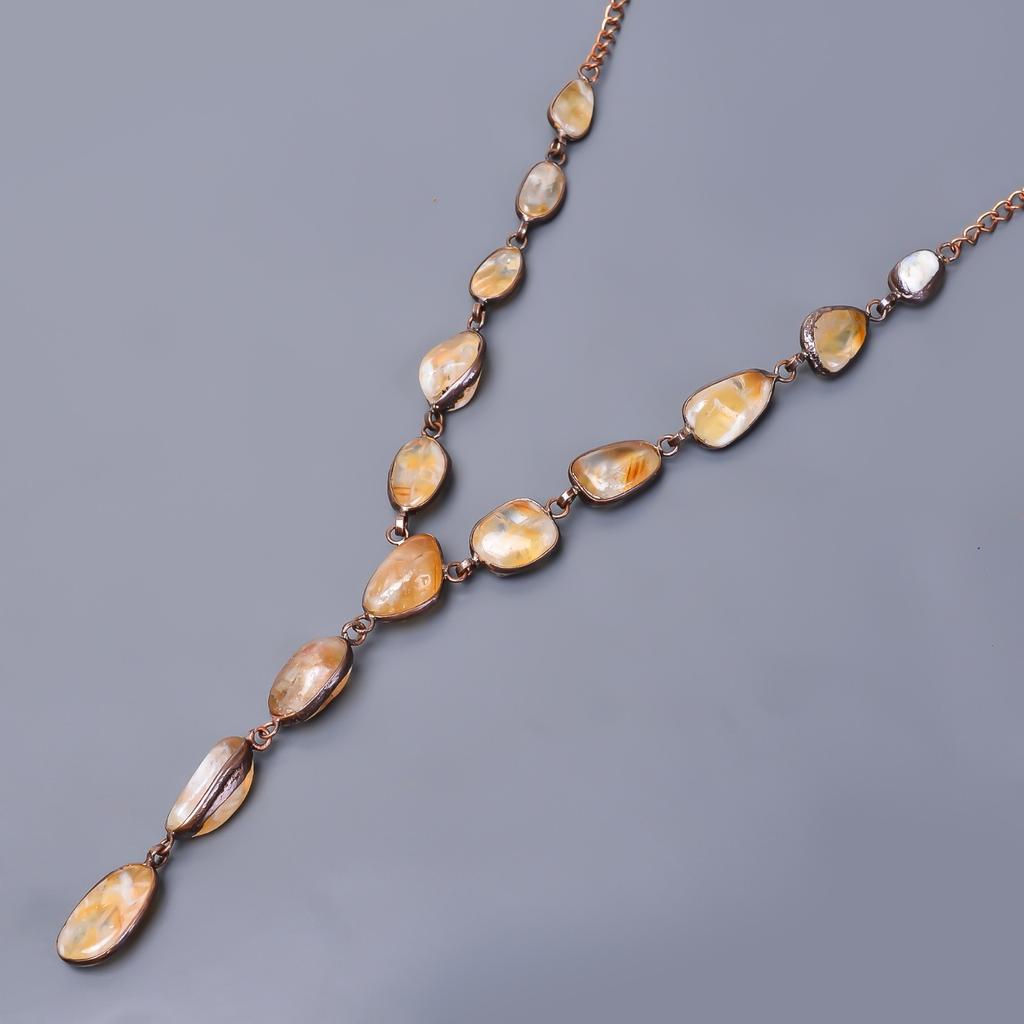 Натуральный Цитрин Необработанная Медь Подарок на День Рождения Цепочка Гальванопластика Ожерелье Ювелирное изделие V-20